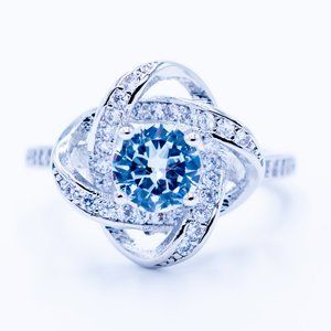 Clear Zircon in Silver Ring